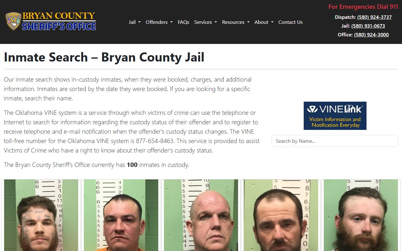 Bryan County Sheriff inmate search showing recent bookings in Durant Oklahoma