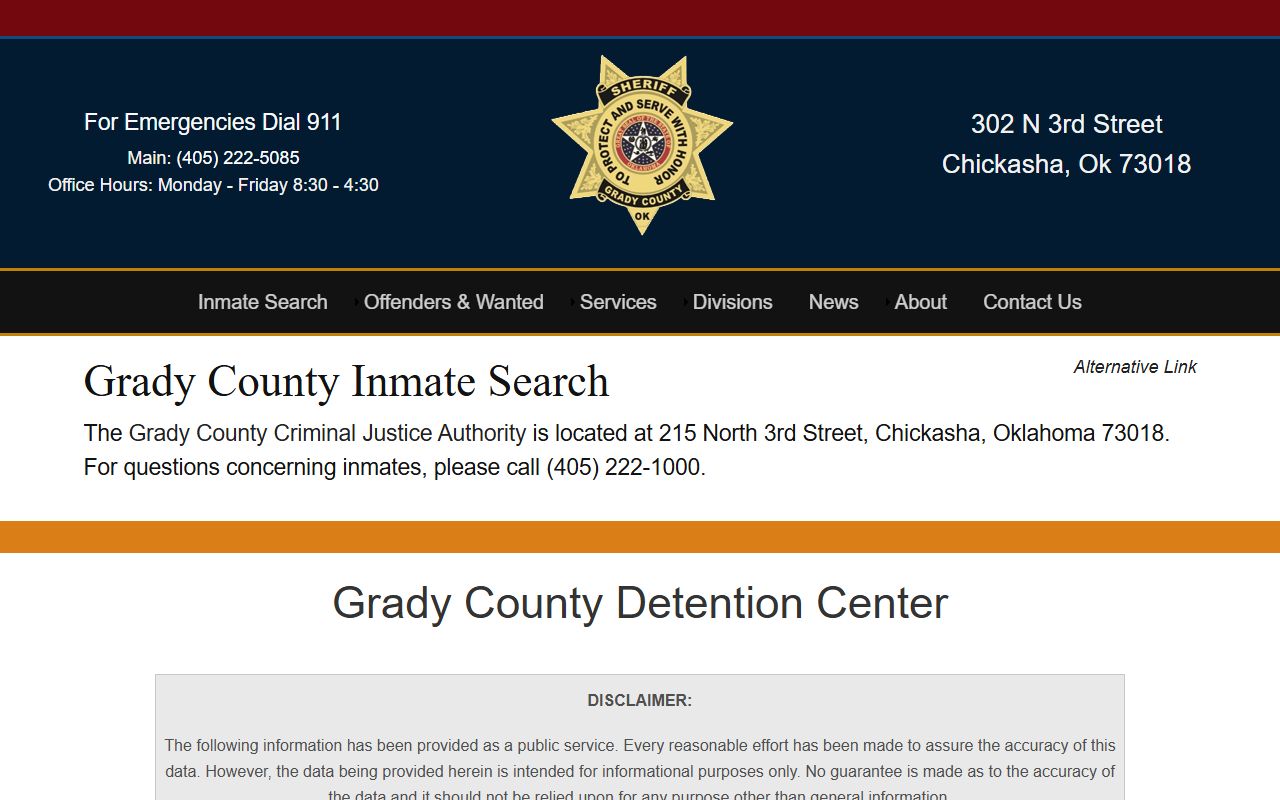 Grady County Sheriff's Office inmate search showing recent bookings in Chickasha Oklahoma