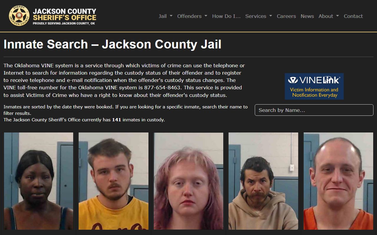 Jackson County Sheriff's Office inmate search showing recent bookings in Altus Oklahoma updated hourly