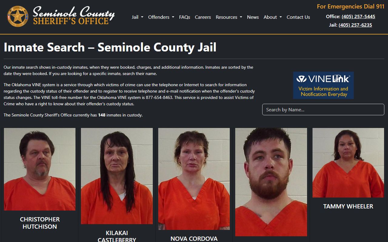 Seminole County Sheriff inmate search showing recent bookings in Wewoka Oklahoma