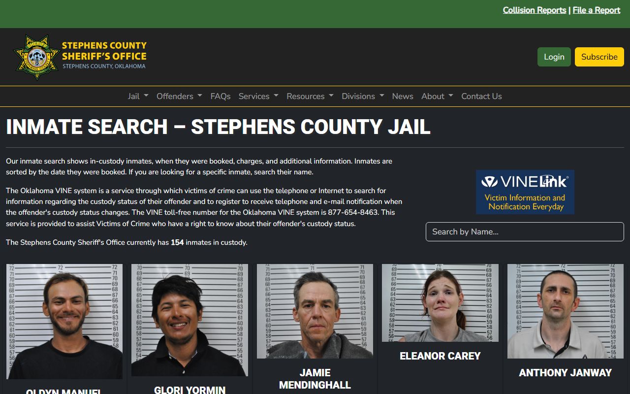 Stephens County Sheriff inmate search showing recent bookings in Duncan Oklahoma