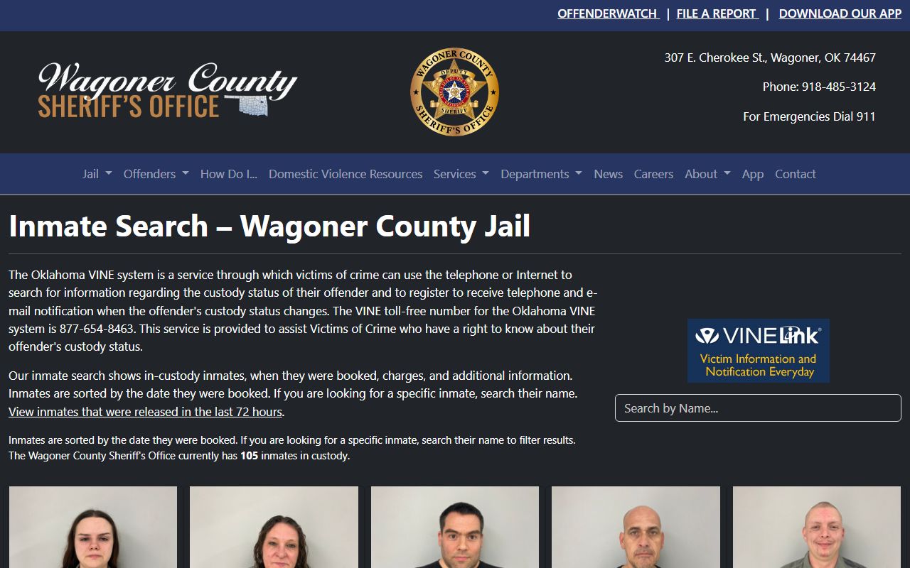 Wagoner County Sheriff inmate search portal showing recent bookings in Wagoner Oklahoma