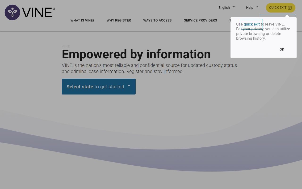 VINE notification system portal for tracking Comanche County inmate custody status