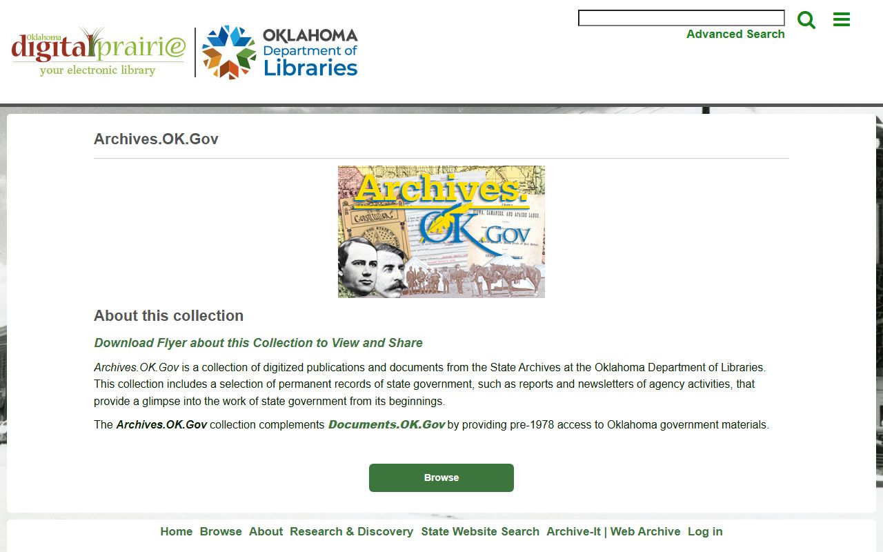 Oklahoma Department of Archives and Records portal at archives.ok.gov for historical inmate records